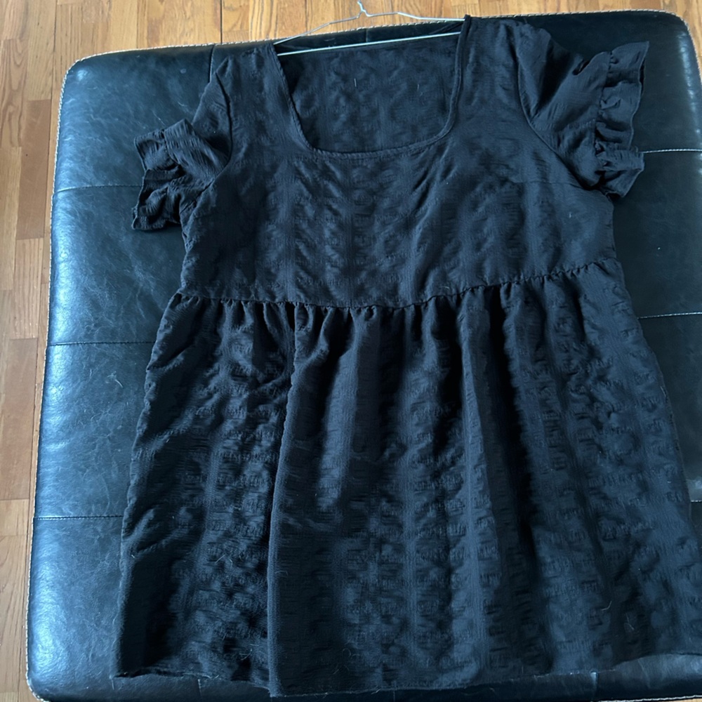 SHEIN Black Textured Curve Babydoll Dress
